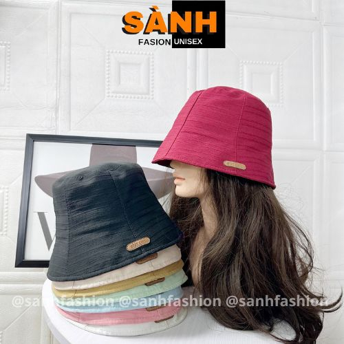Mũ bucket vành cụp thêu tem STAY COOL Mũ tai bèo vải nhún vân sọc cao cấp thời trang form unisex nam nữ_sanhfashion