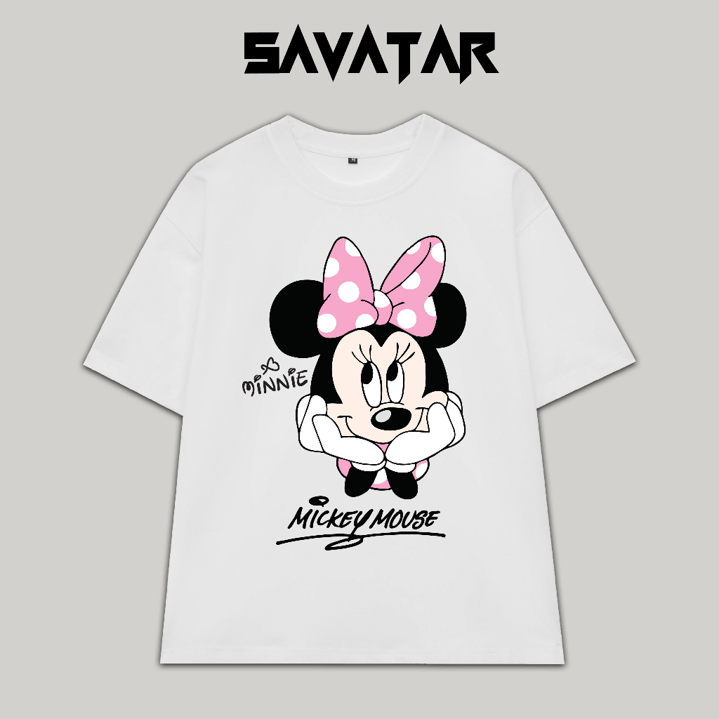 Áo thun Couple cotton trơn cổ tròn unisex tay lỡ nam nữ oversize Minnie Mouse