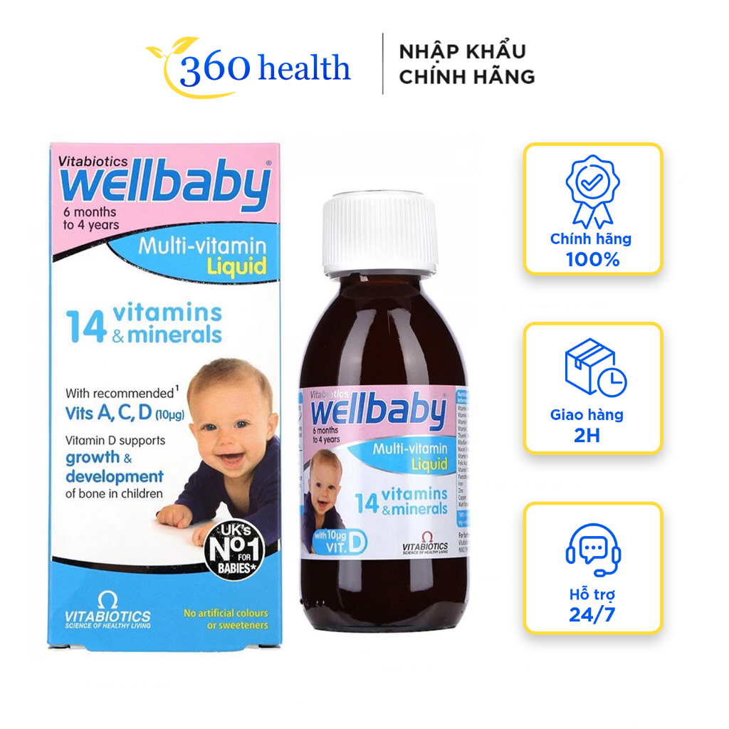 Siro vitamin tổng hợp Wellbaby Multivitamin Liquid- giúp bé ăn ngon, tăng đề kháng cho bé từ 6 tháng đến 4 tuổi