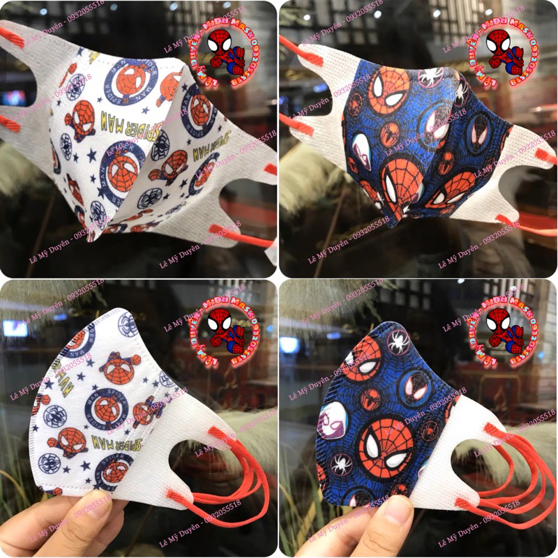 Túi 10 Cái Khẩu Trang 3D Siêu Nhân Người Nhện Cho Bé 0-3 Tuổi