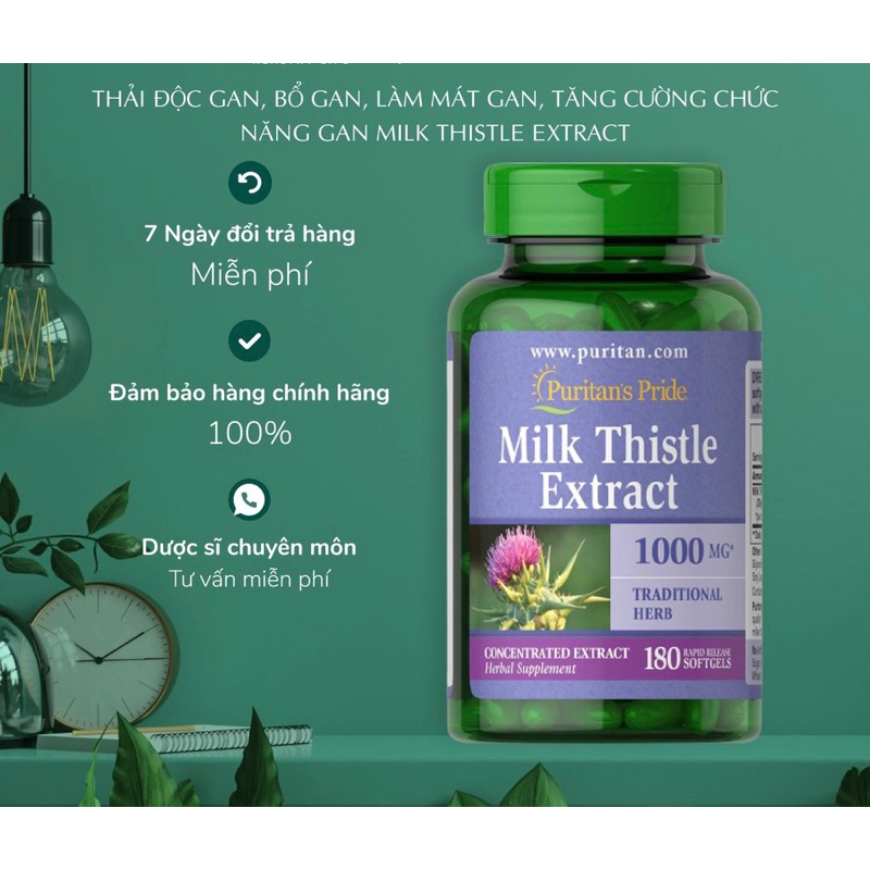 Viên uống giải độc gan Milk Thistle chai 180 viên