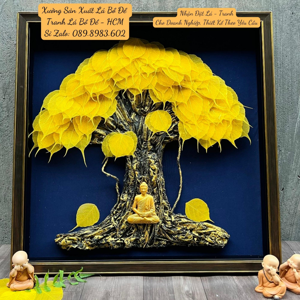 Tranh Cây Lá Bồ Ngàn Năm Hình Phật (40x40 cm) Treo Tường, Phòng Thiền, Phòng Khách- Hàng VNXK Nhật Bản