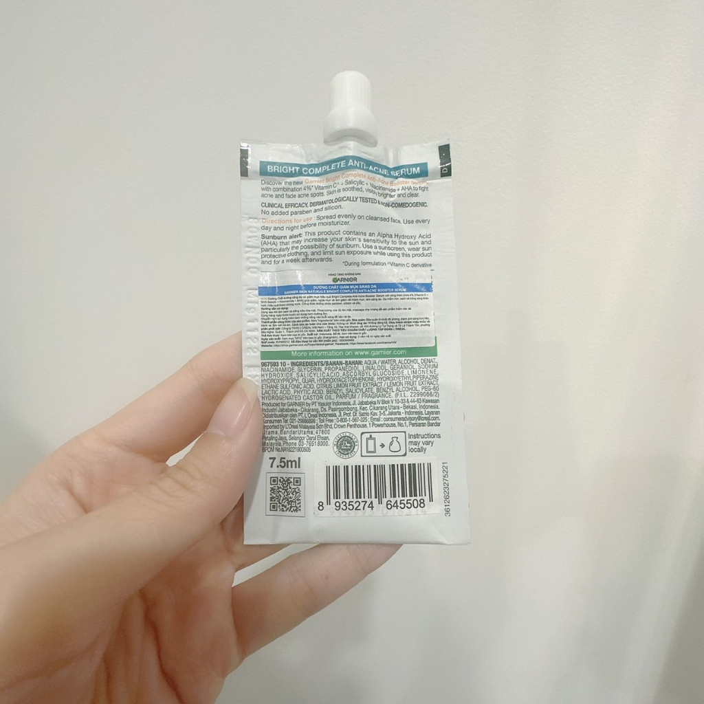 Serum GARNIER Giảm Mụn, Mờ Thâm Bright Complete Anti Acne Booster Serum (7.5ml/30ml)