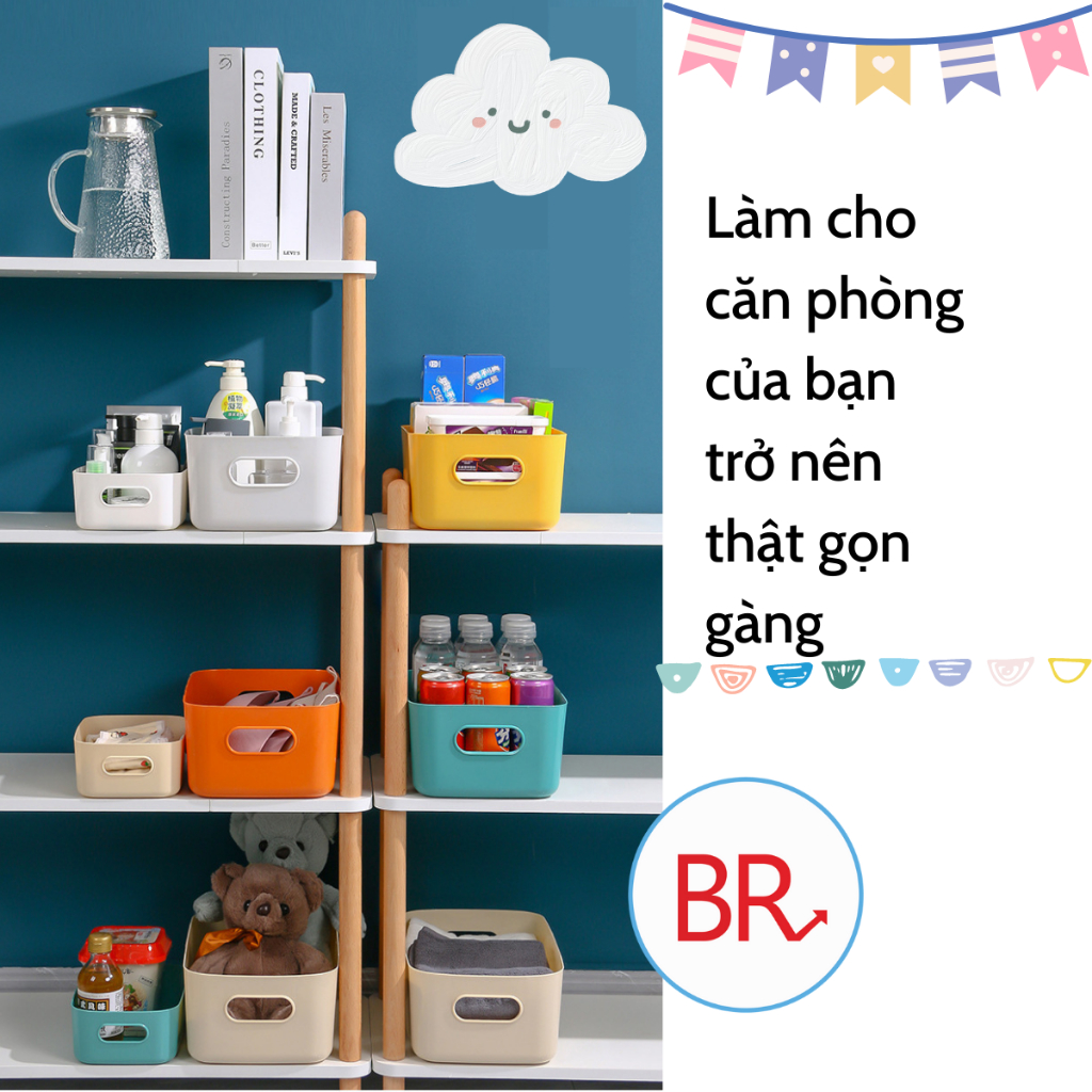 Combo 3 hộp nhựa đựng đồ 3 size có tay cầm đa năng - Khay đựng quần áo, mỹ phẩm nhiều màu xinh xắn bền đẹp 01882