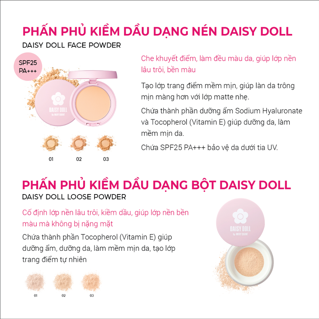 Phấn Phủ Kiềm Dầu Daisy Doll Nhật Bản Dạng Nén Chống Thấm Nước Kiểm Soát Dầu 10g SPF 25 PA+++