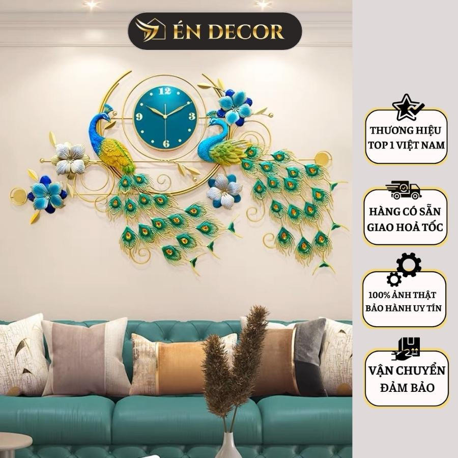 Đồng hồ treo tường con công ÉN DECOR kim trôi chống ồn decor trang trí nhà cửa, phòng khách hiện đại đẹp mã DH67