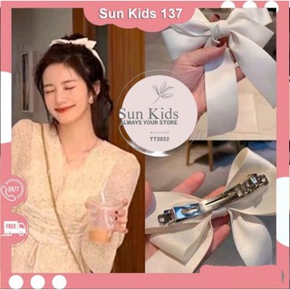 Kẹp tóc nơ kẹp tóc nữ tính nơ dài màu trắng đen xinh xắn