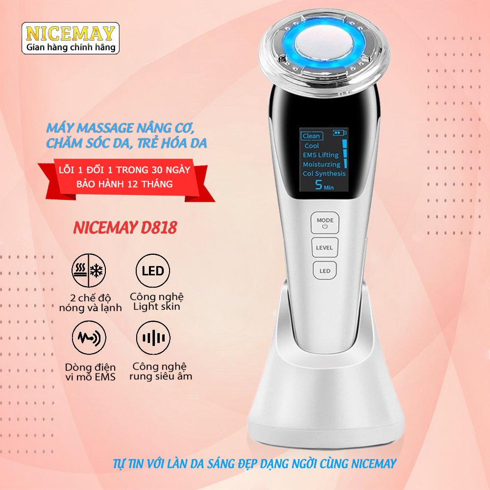 Máy Massage, Đẩy Tinh Chất Nóng Lạnh NICEMAY D818 Màu Trắng, Hồng Nâng Cơ, Căng Da Trẻ Hóa, Điều Trị Mụn.