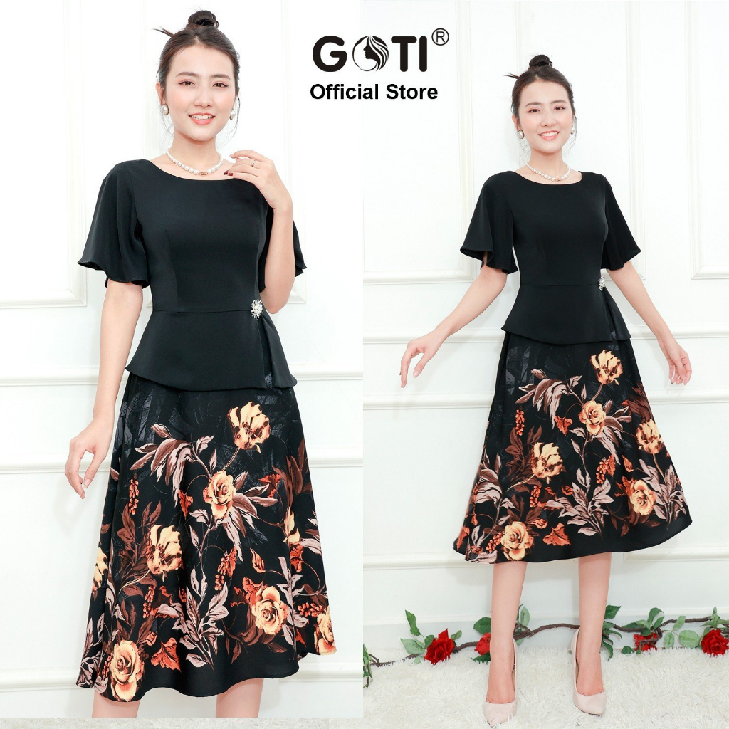 GOTI - Đầm Xoè Lụa Đính Phụ Kiện Eo Tay Cánh Tiên Quà Tặng Mẹ Trung Niên Có Size Lớn 46-73kg 3330 3340