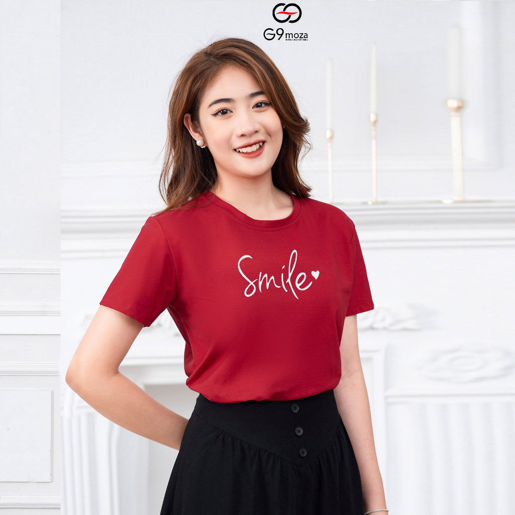 Áo thun G9moza phông  nữ in chữ tay cộc dáng basic 02