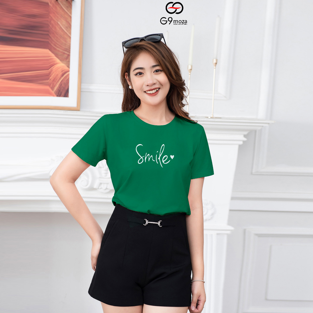 Áo thun G9moza phông  nữ in chữ tay cộc dáng basic 02
