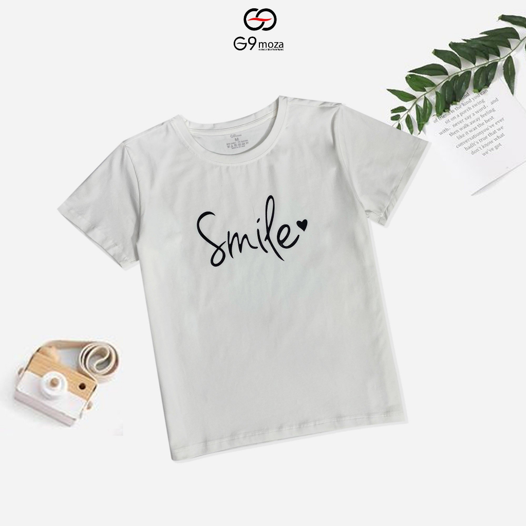 Áo thun G9moza phông  nữ in chữ tay cộc dáng basic 02