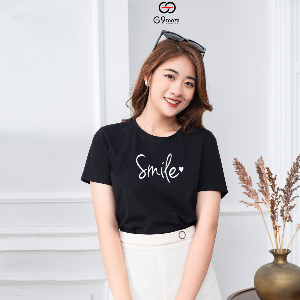 Áo thun G9moza phông  nữ in chữ tay cộc dáng basic 02