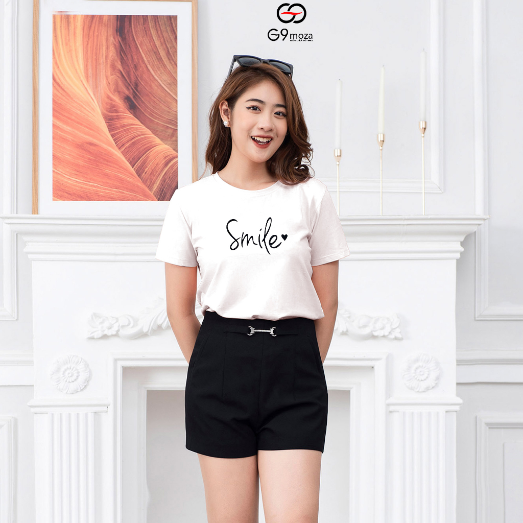 Áo thun G9moza phông  nữ in chữ tay cộc dáng basic 02