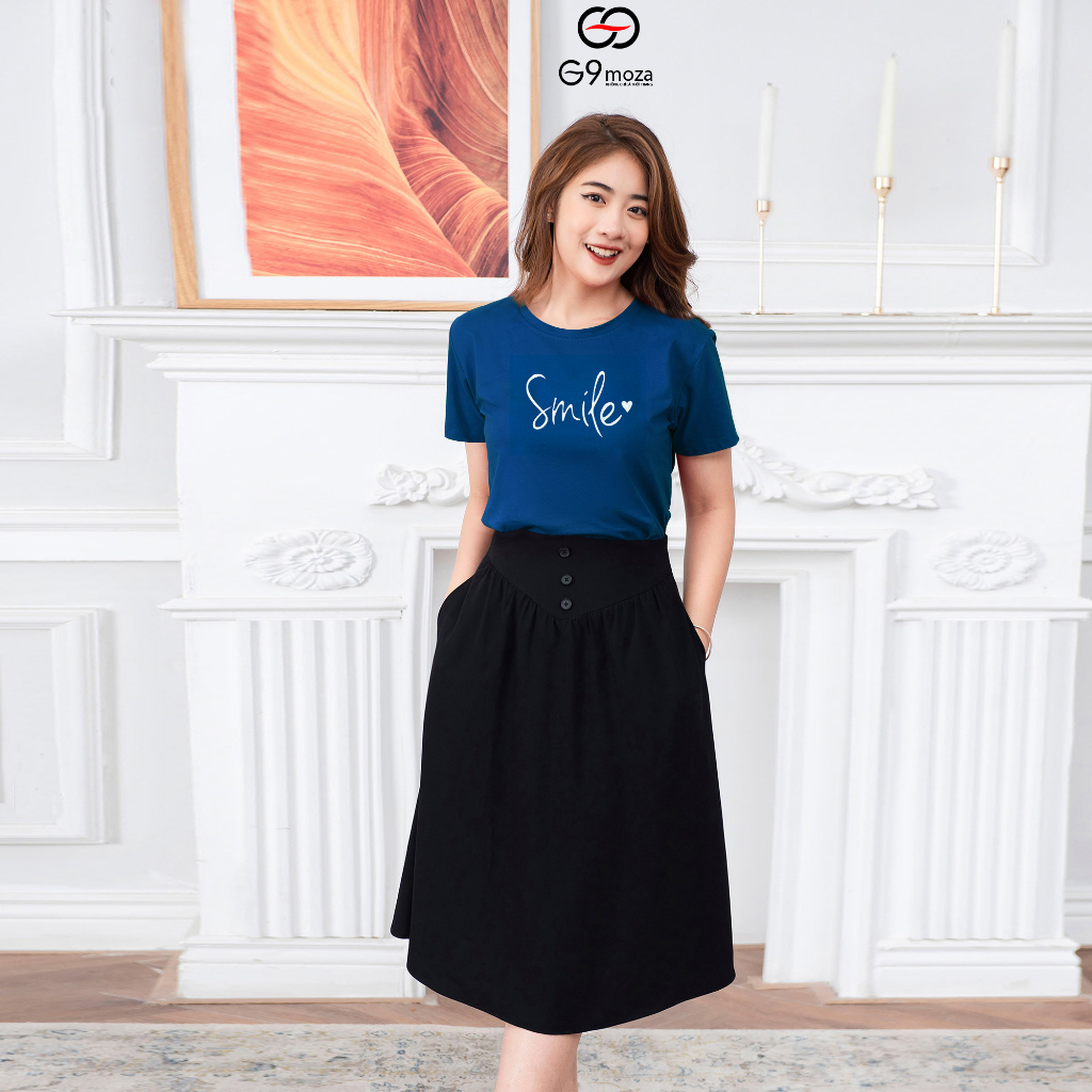 Áo thun G9moza phông  nữ in chữ tay cộc dáng basic 02