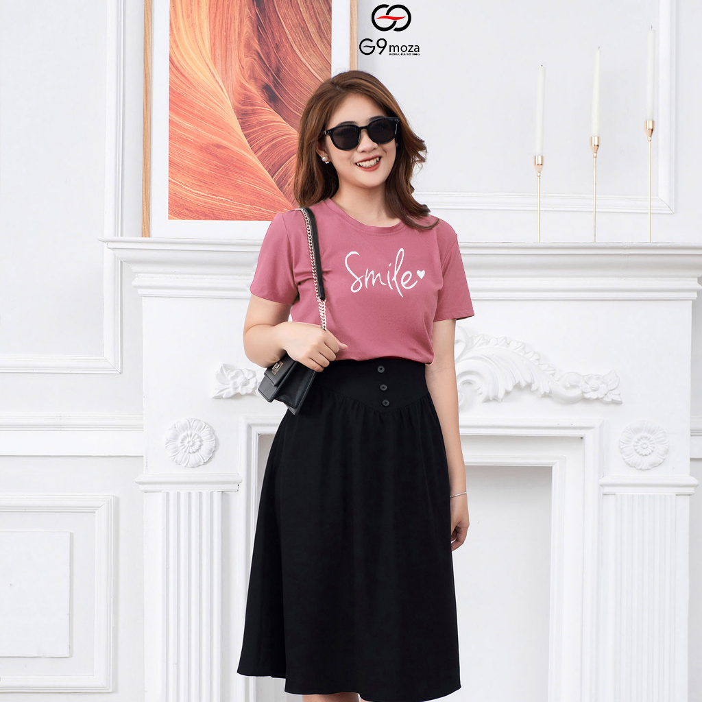 Áo thun G9moza phông  nữ in chữ tay cộc dáng basic 02