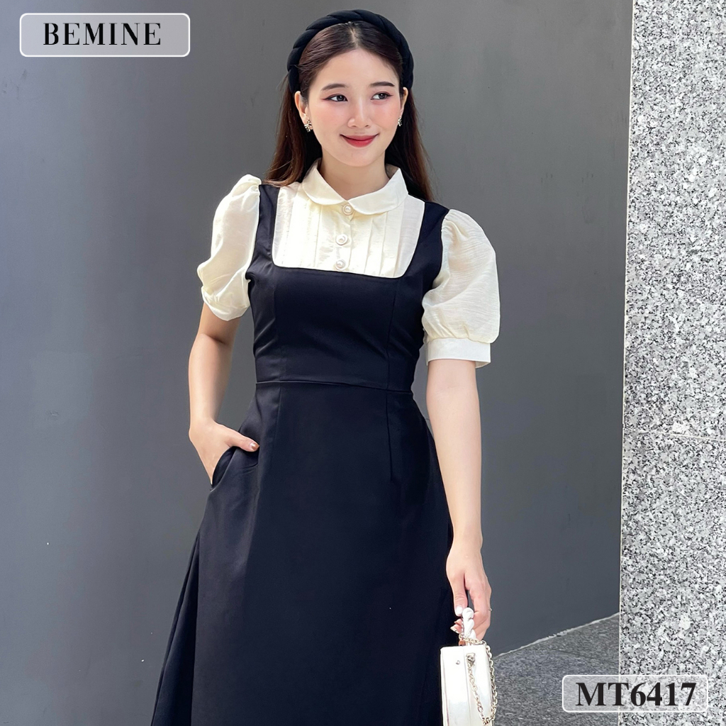 Đầm sơ mi cổ sen giả yếm váy xòe BEMINE MT6417