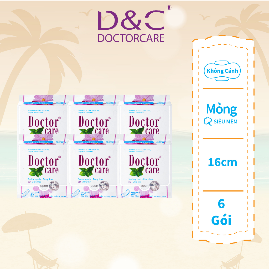 Băng vệ sinh thảo dược D&C Doctor Care hàng ngày 16 cm Combo 6 gói