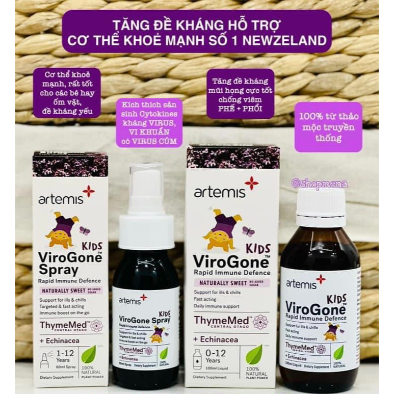 [NEW ZEALAND] Xịt Tăng đề kháng Artemis Kids ViroGone Spray cho bé từ 1 tuổi 50ml