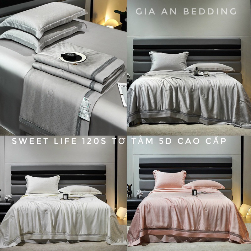 Bộ Chăn Ga Tencel 120s vân kẻ 5D trần bông đậu nành mềm mại kháng khuẩn mịn mát sang trọng
