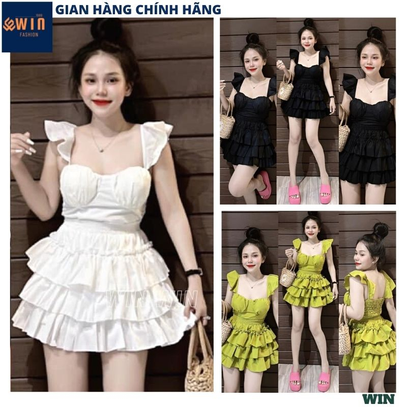 Set áo 2 dây cánh tiên cup ngực kèm chân váy xếp tầng điệu đà, Bộ áo dây body lưng chun phối váy xếp ly bồng bềnh - WIN