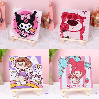 Tranh Đính Đá 20*20 Handmade Họa Tiết Gấu Losto/ Thỏ Dễ Thương Nhân Vật Hoạt Hình Độc Đáo Kèm Dụng Cụ