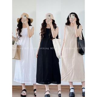 Đầm chất linen sát nách dây rút V lưng đơn giản, thoải mái BOÚ Clothing (ảnh thật)