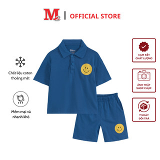 Bộ đồ trẻ em quần đùi áo cộc tay có cổ in hình mặt cười nhiều màu Thời trang M2 DFM0338