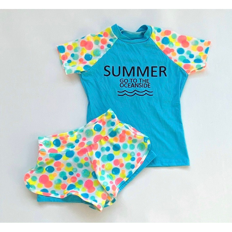 Bộ đồ bơi short 2 lớp CHẤM BI SẮC MÀU tay ngắn cực năng động cho bé gái