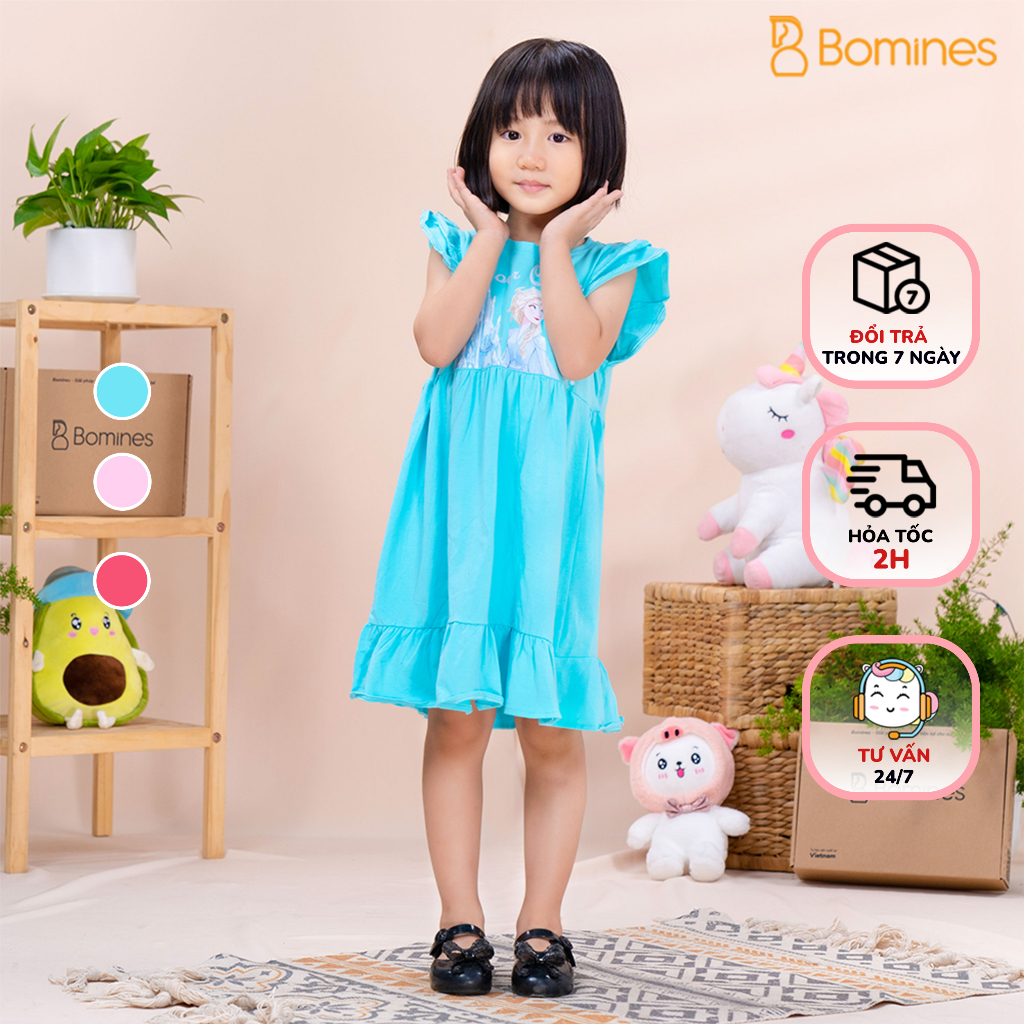 Váy bé gái công chúa Elsa BOMINES babydoll tay cánh tiên 100% cotton cho bé 3-10 tuổi khoảng 12- 30kg DTNBGELSABABYDOLL