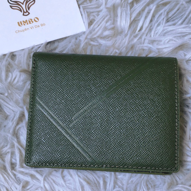 VÍ DA BÒ TAIGA XANH RÊU SỌC CHỮ Y, VÍ DỌC 9.5X12CM - THƯƠNG HIỆU UMBO
