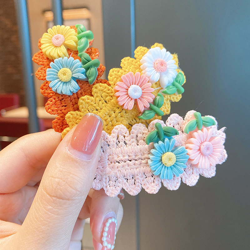 Kẹp tóc len hình hoa phong cách Hàn Quốc xinh xắn cho bé gái - Kẹp tóc mái họa tiết hoa dễ thương đáng yêu CS504