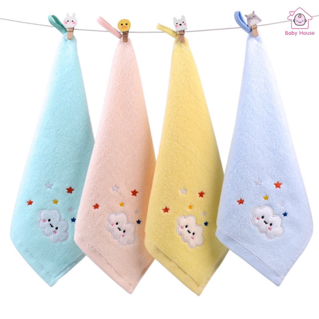 Khăn mặt cho bé chất liệu sợi tre organic mềm mại, thấm hút nước tốt, hoạt tiết mây đáng yêu (KM02)