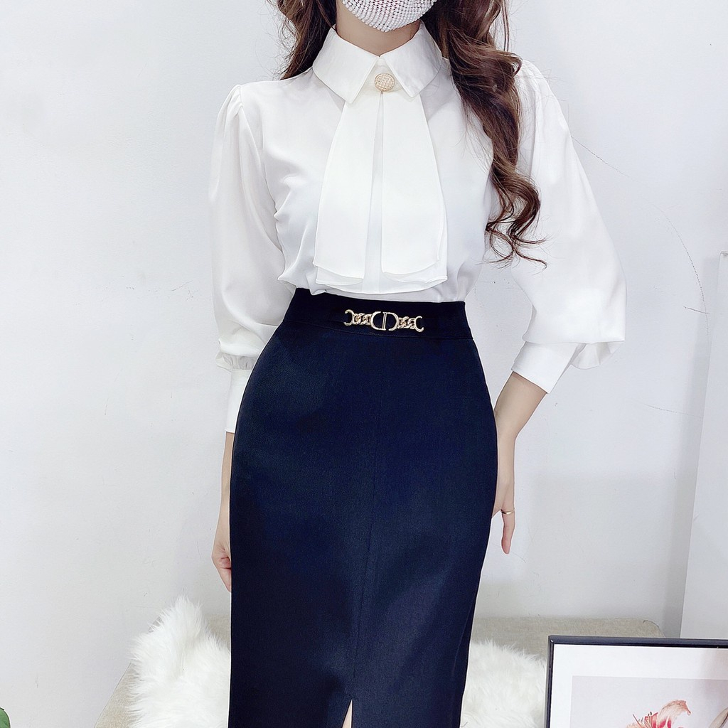 Áo cánh thanh lịch cổ tròn thiết kế tay bồng retro mới 2022 Áo voan rộng tay ngắn ngọt ngào