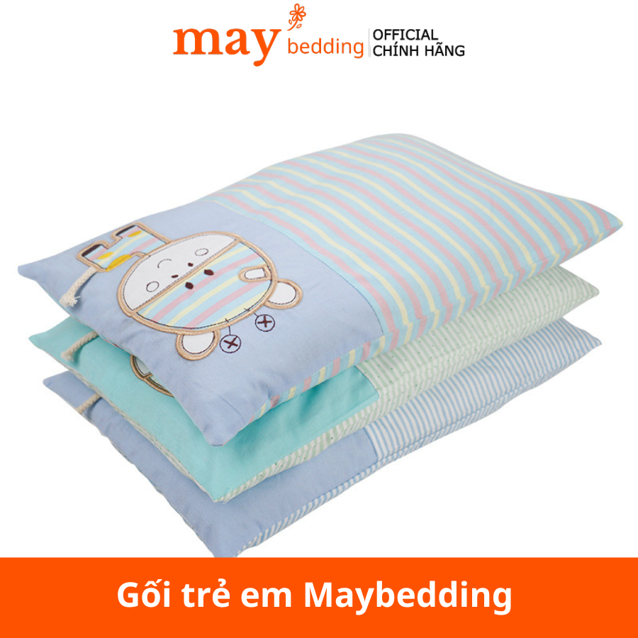 Gối trẻ em Maybedding vỏ cotton đã gồm ruột bông, gối có rãnh massage đầu, gáy