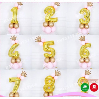 Bóng số màu vàng đại 32inch/70cm kèm vương miện