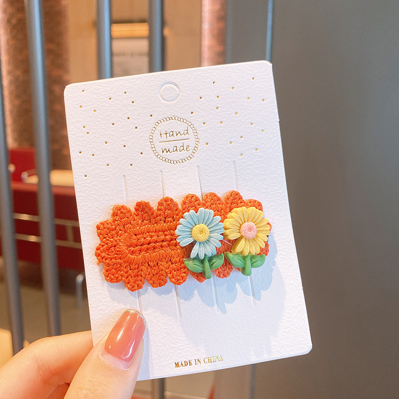 Kẹp tóc len hình hoa phong cách Hàn Quốc xinh xắn cho bé gái - Kẹp tóc mái họa tiết hoa dễ thương đáng yêu CS504