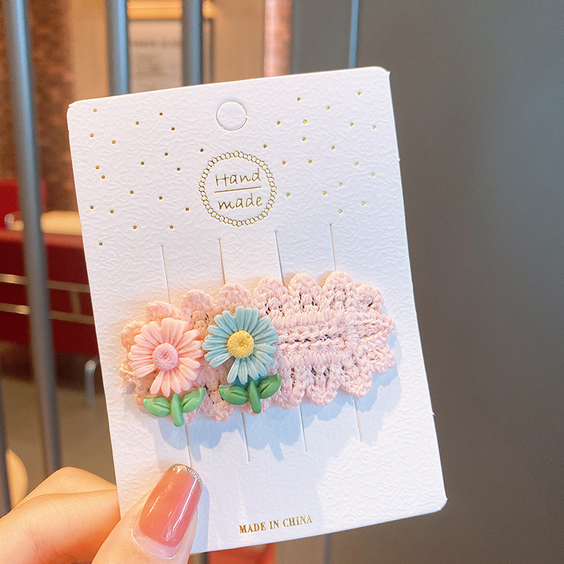 Kẹp tóc len hình hoa phong cách Hàn Quốc xinh xắn cho bé gái - Kẹp tóc mái họa tiết hoa dễ thương đáng yêu CS504