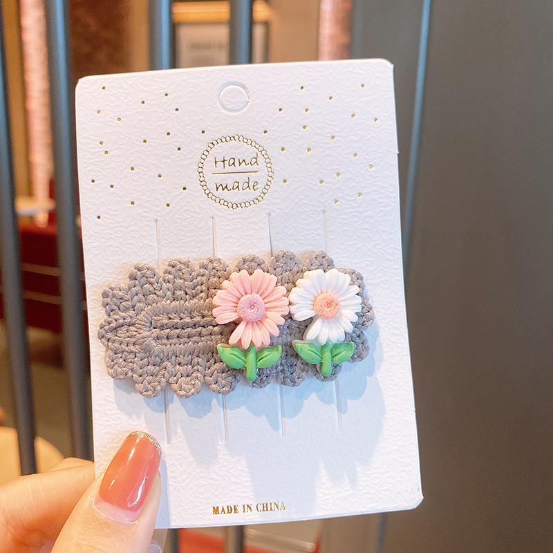 Kẹp tóc len hình hoa phong cách Hàn Quốc xinh xắn cho bé gái - Kẹp tóc mái họa tiết hoa dễ thương đáng yêu CS504