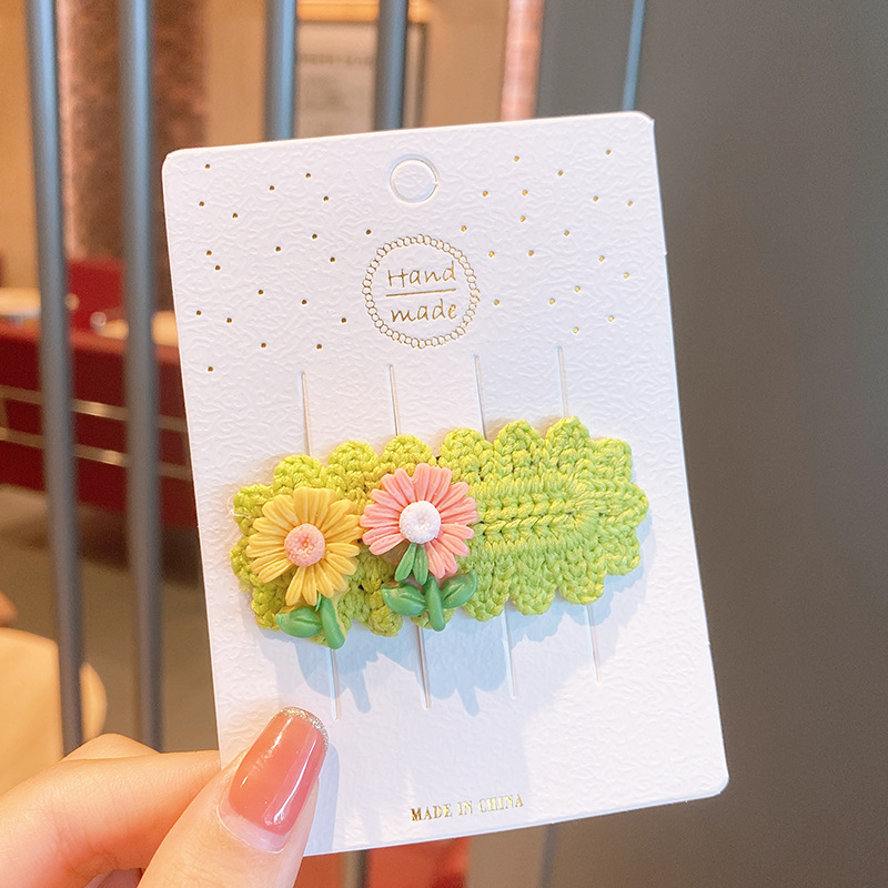 Kẹp tóc len hình hoa phong cách Hàn Quốc xinh xắn cho bé gái - Kẹp tóc mái họa tiết hoa dễ thương đáng yêu CS504