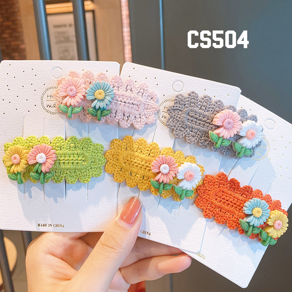 Kẹp tóc len hình hoa phong cách Hàn Quốc xinh xắn cho bé gái - Kẹp tóc mái họa tiết hoa dễ thương đáng yêu CS504