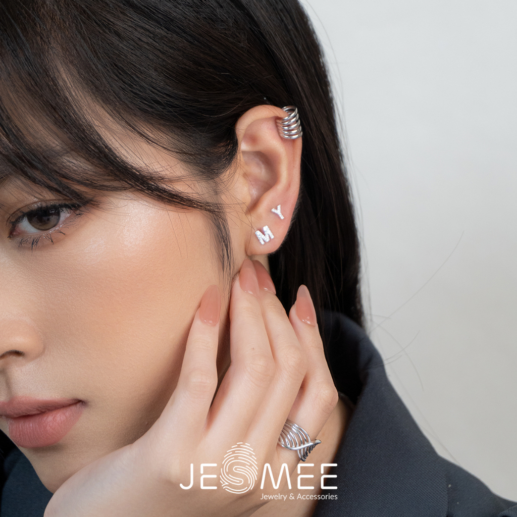 Khuyên tai bạc 925 JESMEE bông tai chữ cái tùy chọn - E6642