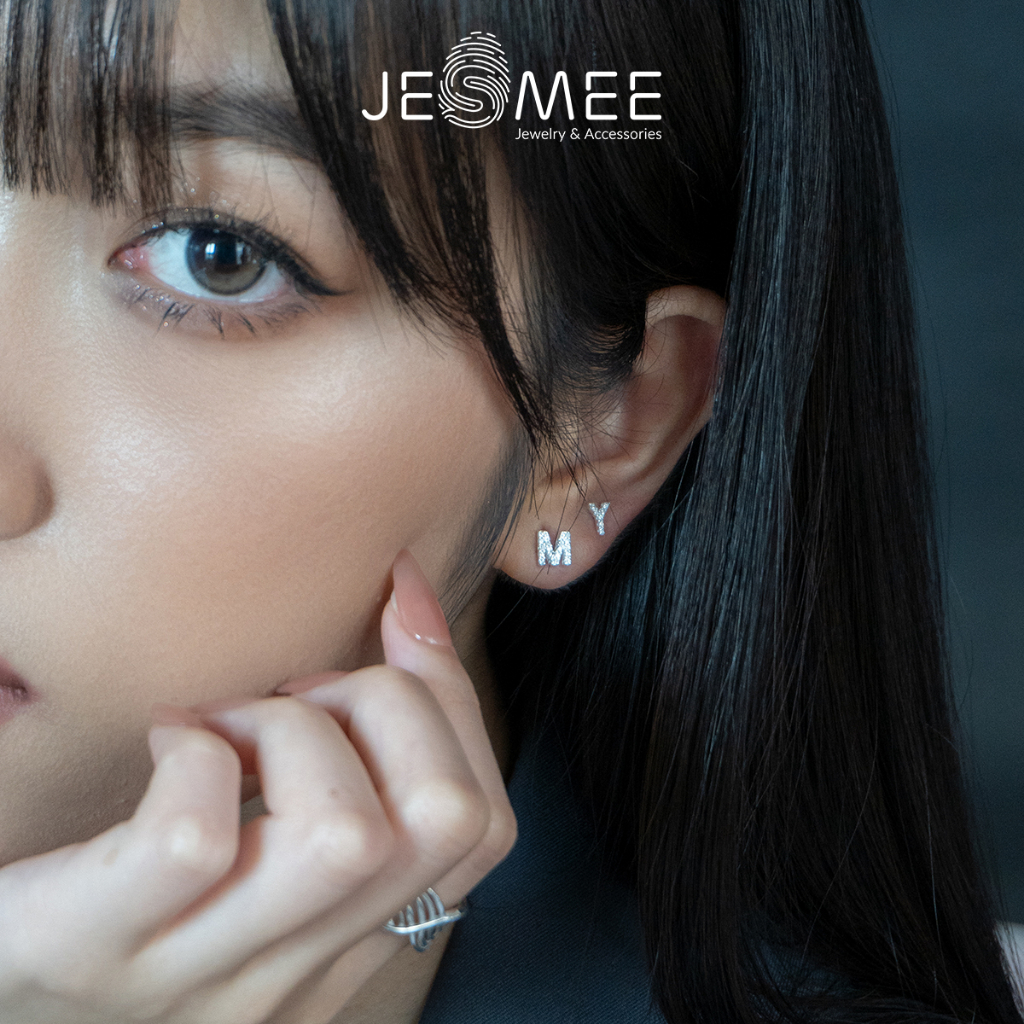 Khuyên tai bạc 925 JESMEE bông tai chữ cái tùy chọn - E6642