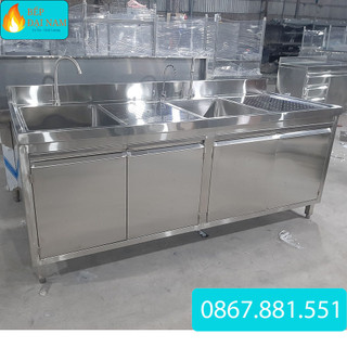 Quầy pha chế inox| Quầy pha chế trà sửa có 2 chậu rửa
