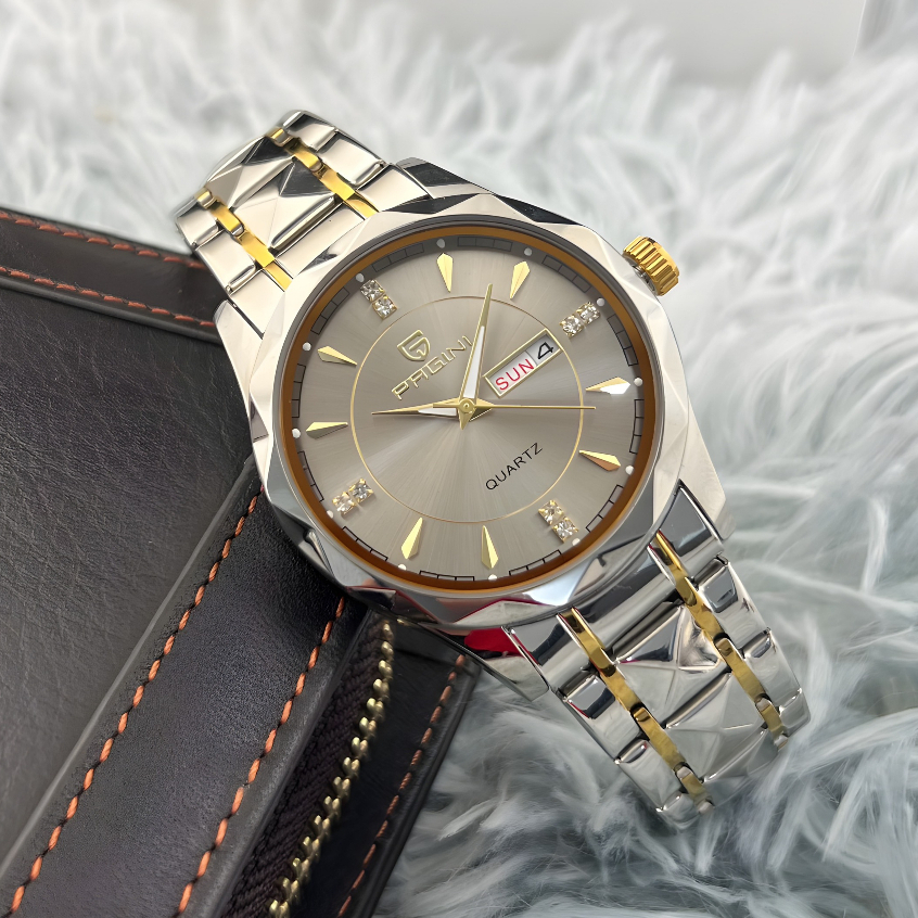 Đồng Hồ Nam Pagini PA5569 Dây Thép Đúc Đặc - Hiển Thị Lịch Ngày & Lịch Thứ - Đính Kim Cương Nhân Tạo