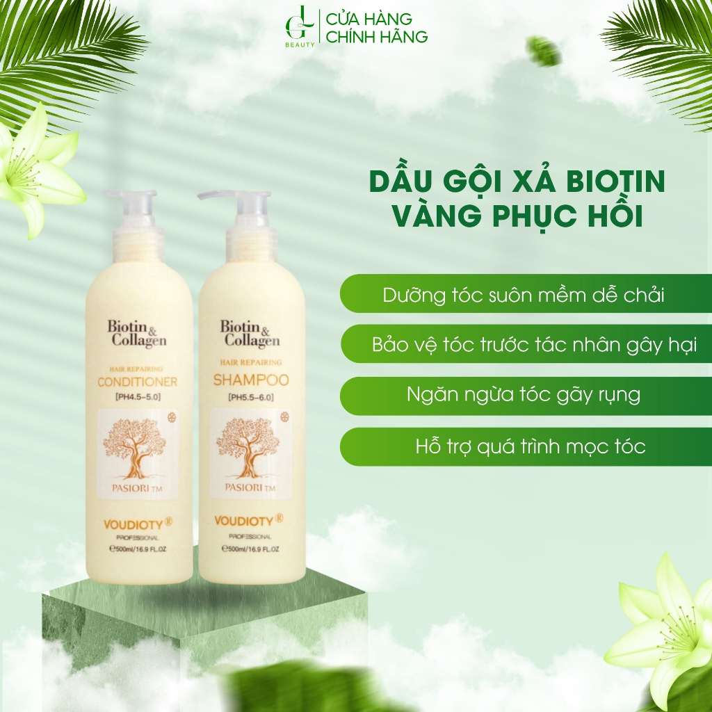 Dầu gội xả Biotin Collagen Voudioty 500 - 1000ml giảm rụng tóc, phục hồi, giảm gàu