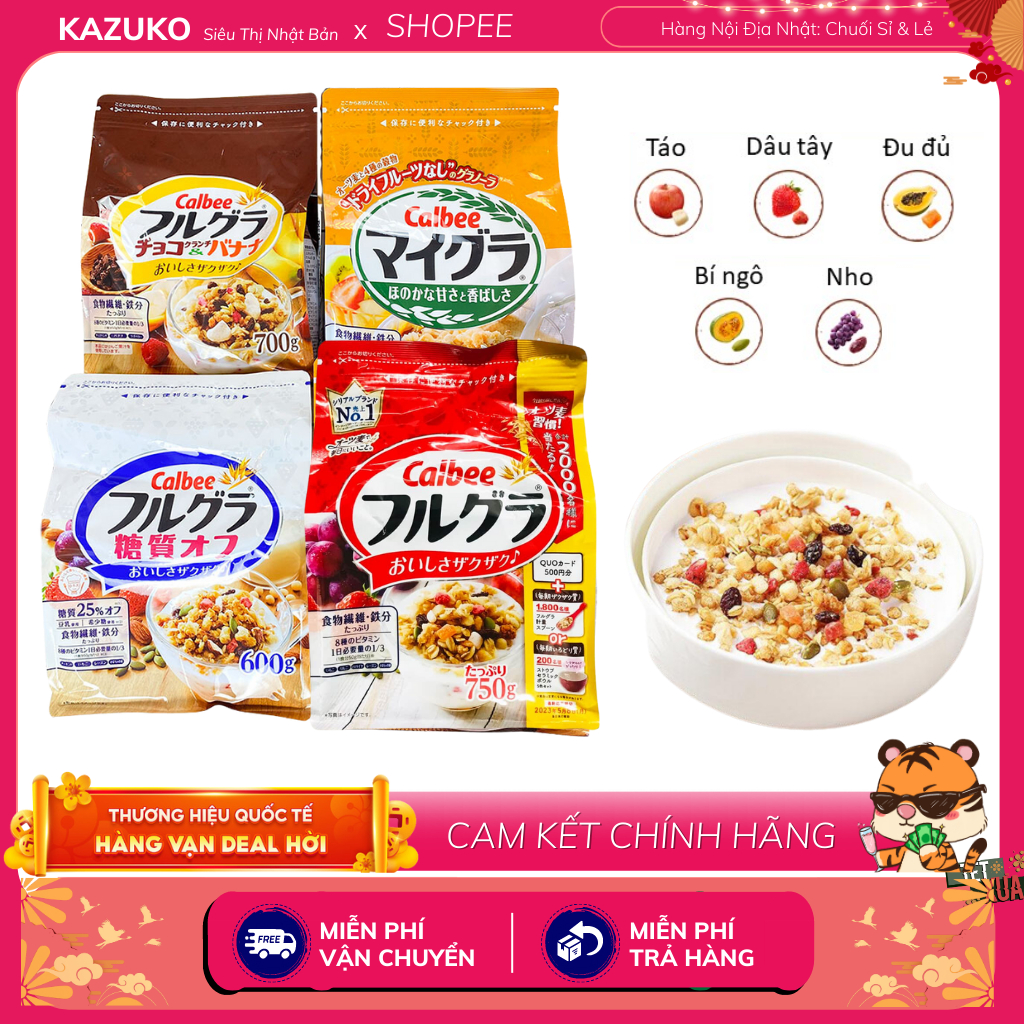 Ngũ cốc ăn sáng Calbee nhật bản - Ngũ cốc trái cây yến mạch kiêng giảm cân đủ vị [DATE 12/2023]