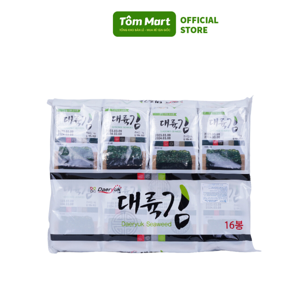 Lốc 16 gói rong biển khô ăn liền Hàn Quốc TÔM MART hấp thụ dinh dưỡng, thanh lọc cơ thể