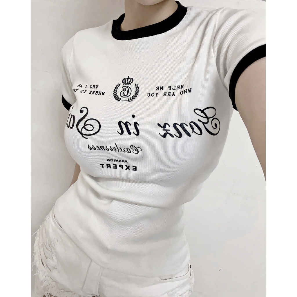 Áo Thun Nữ Trắng Vải Bo Gân BaBy Tee - Gonz In SaiGon