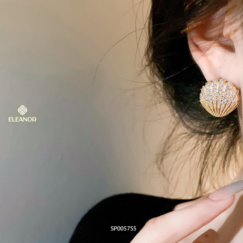 Bông tai nữ chuôi bạc 925 Eleanor Accessories hình vỏ sò đính đá phụ kiện trang sức 5755